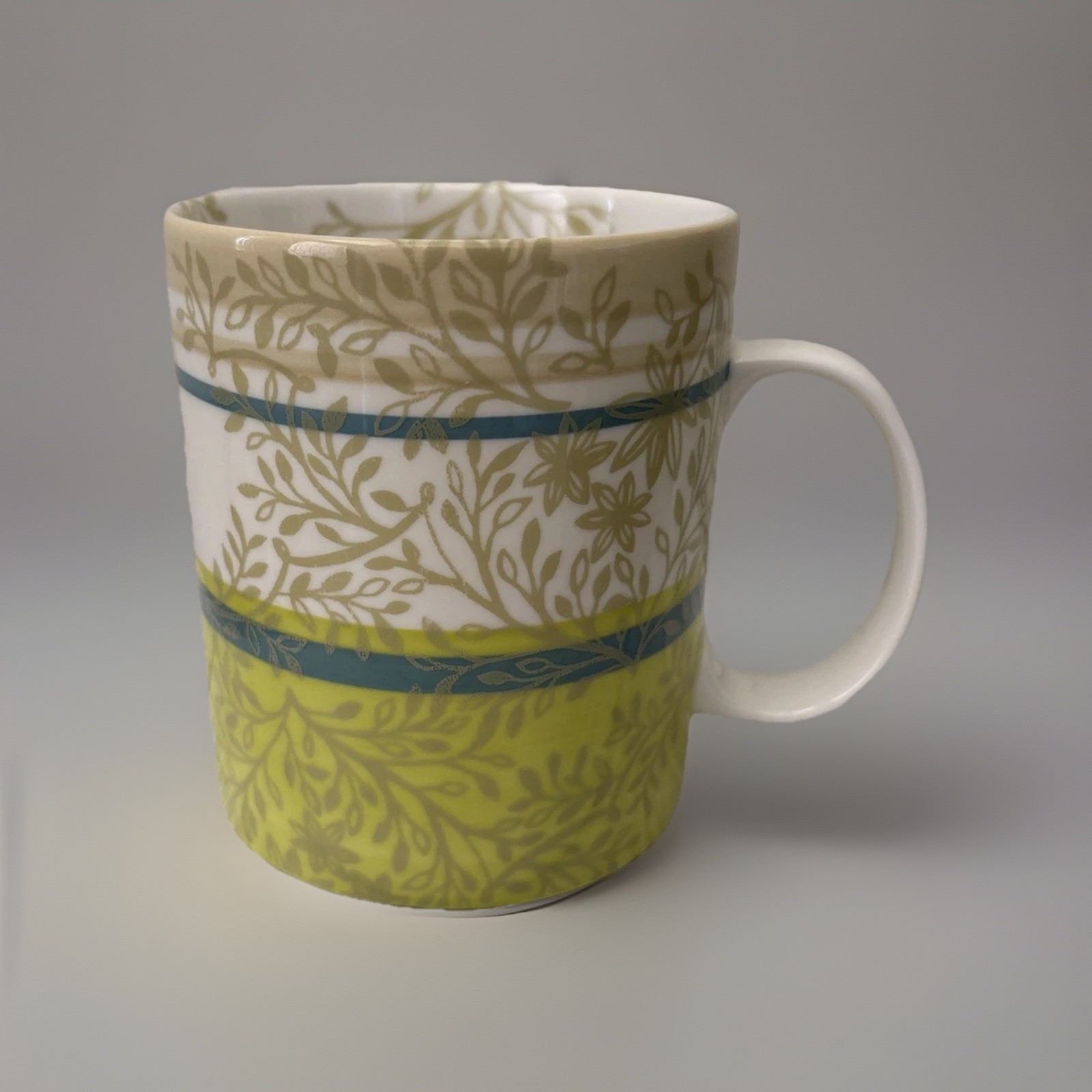 Starbucks 2008 Coffee Mug Green Zen Garden Leaves Branches Flowers Leaves 14 oz