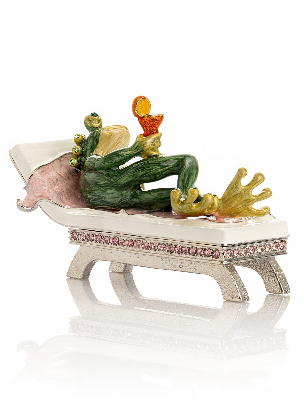 Keren Kopal Frog drinking a cocktail Trinket Box Decorated & Austrian Crystals