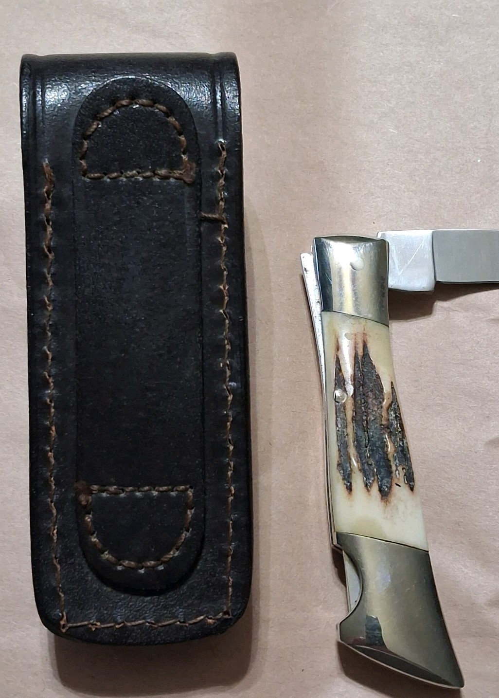 Vintage Schrade IXL, Bone Lockback with Sheath, Unused, Stag Knife, Schrade Stag