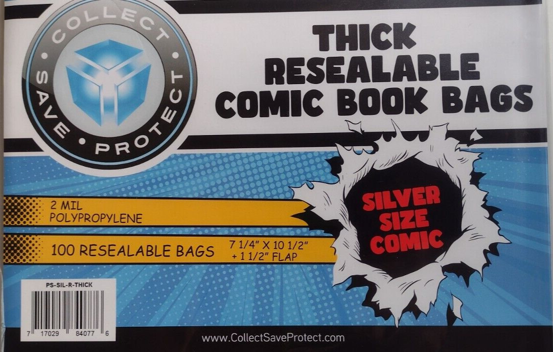 CSP Silver Thick Resealable Comic Book Bags Pkg of 100 No PVC NIP 7 1/4×10 1/2