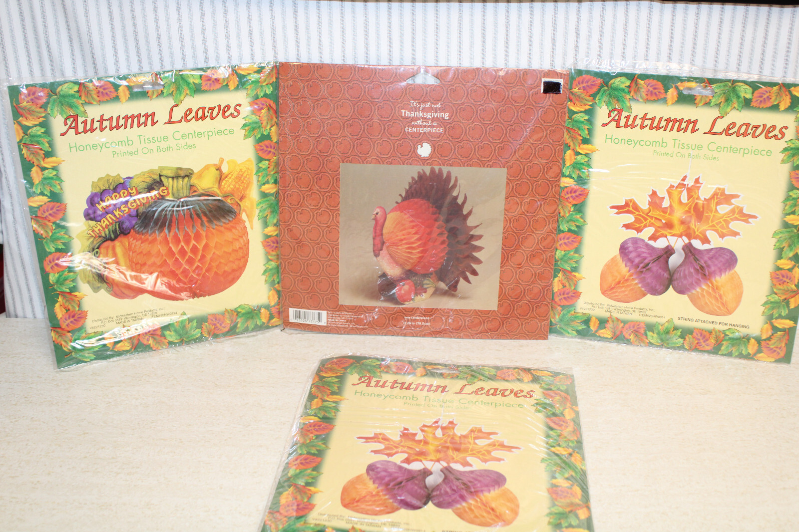 Set of 4 Autumn Fall Thanksgiving Honeycomb Centerpieces: Turkey Pumpkin Acorns