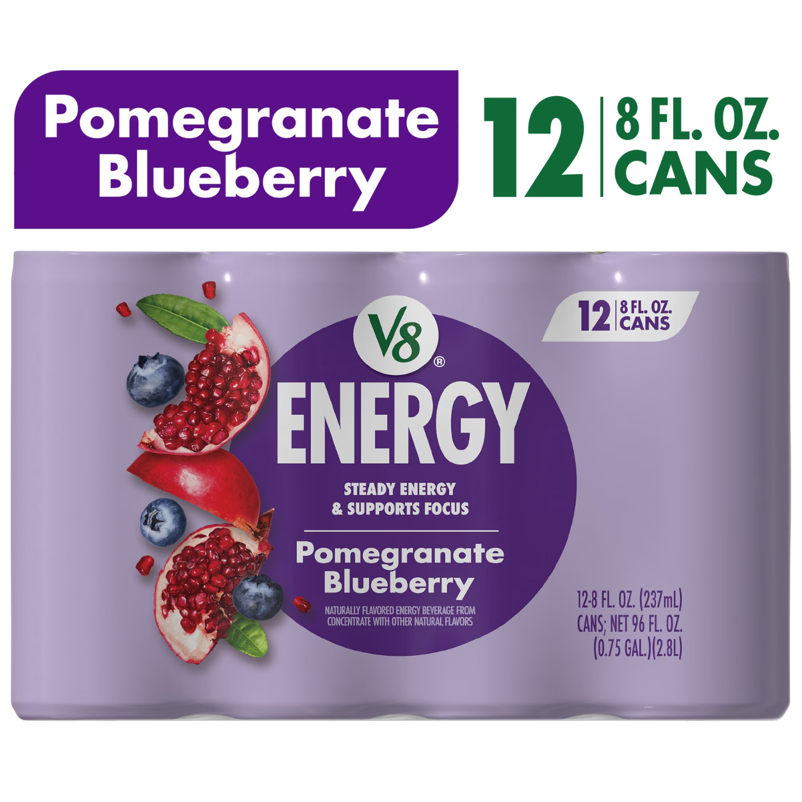 V8 Energy Pomegranate Blueberry Energy Drink, 8 fl oz Can, 12 Pack…
