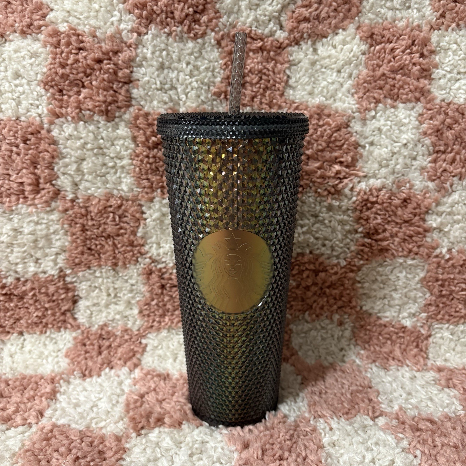 Starbucks Limited Edition Golden Black Iridescent Studded Tumbler 24oz Cold Cup