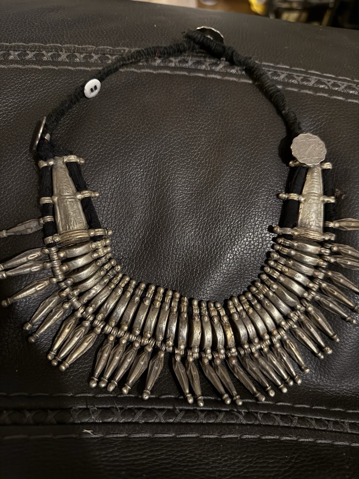 Old Nepal Tharu Silver & Brass Necklace Antique Indian 1941 Anna Coin