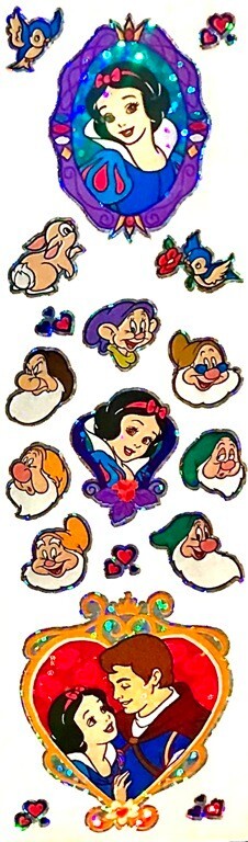 *RARE* Glittery SNOW WHITE & DWARFS Sandylion Stickers -1 strip ~VINTAGE~