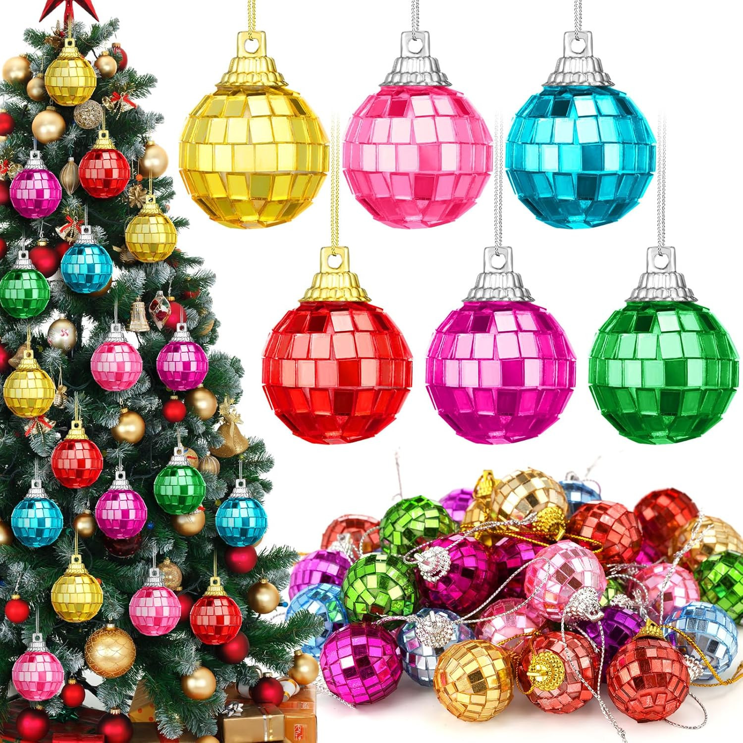 30 Pcs Mini Disco Balls Rainbow Disco Ball Christmas Ornaments Colorful 1.18i…