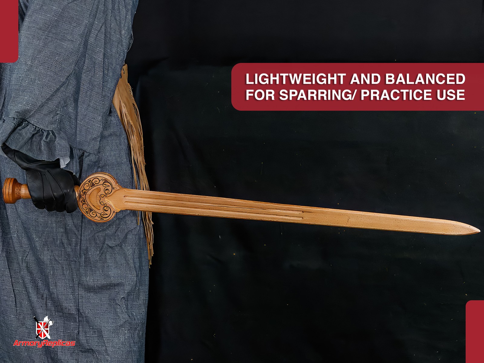 Medieval Wooden Training Sword Practice Longsword Cosplay Stage Combat Replica