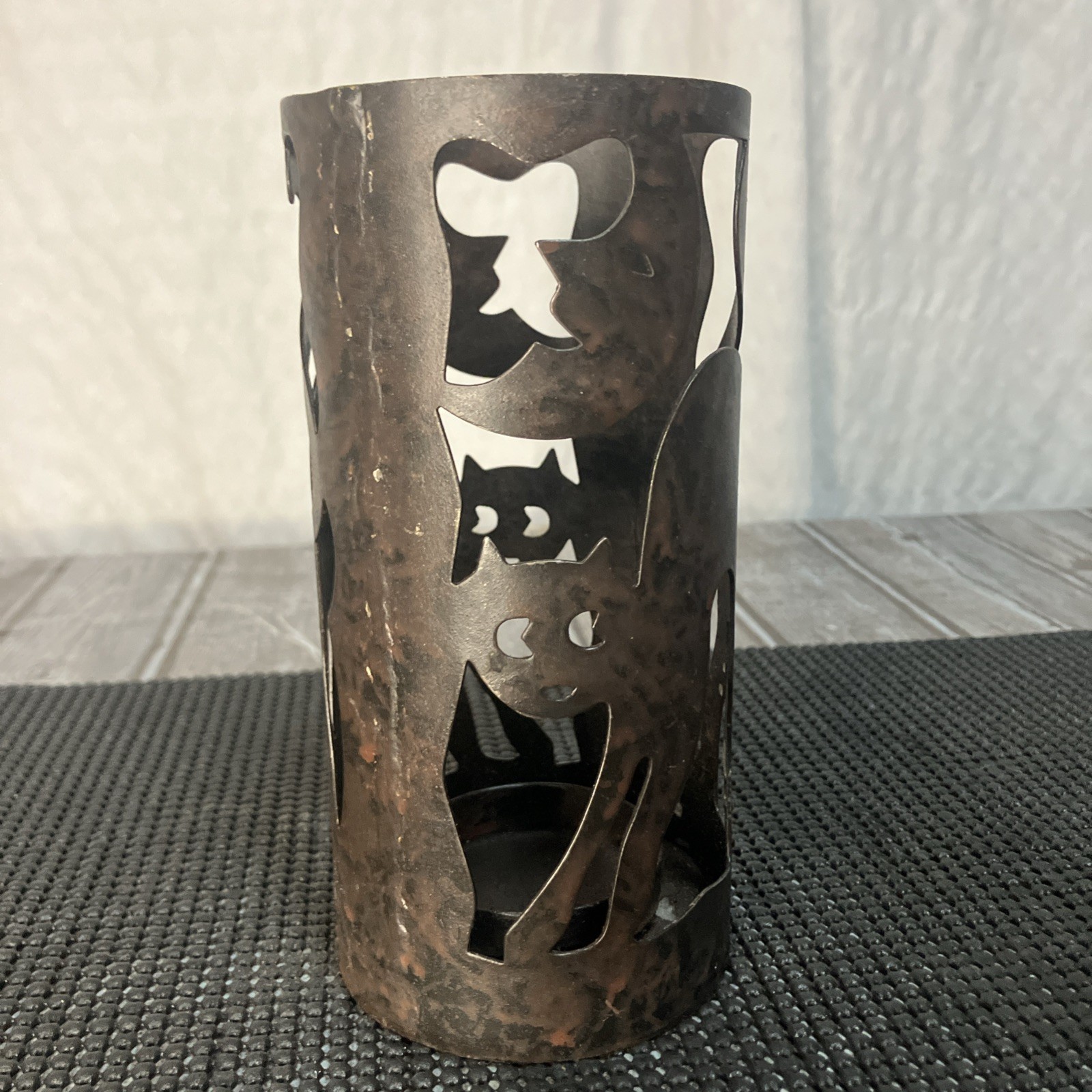 VTG Hosley Classic Collection Black Metal Cat Moon Halloween Prop Candle Holder