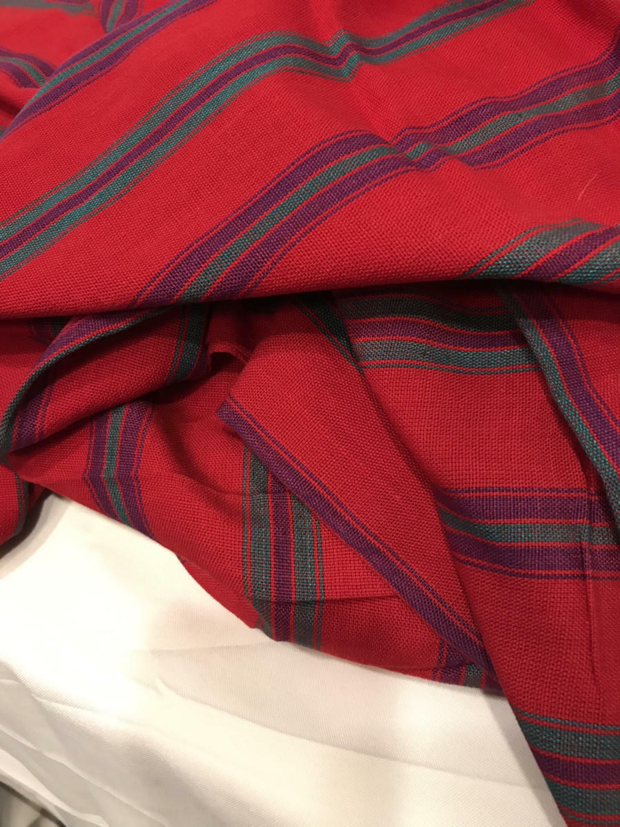 Vtg 50s Cotton Fabric Woven Red Green Blue Striped Lightweight 36X5yds 3 Avail