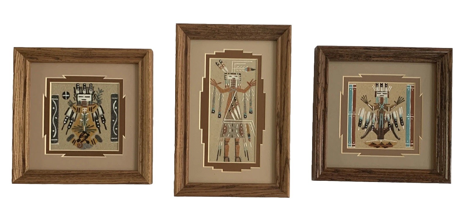 3 Original Sand Art Navajo Painting Healing Folk Art Native Certified Authentic