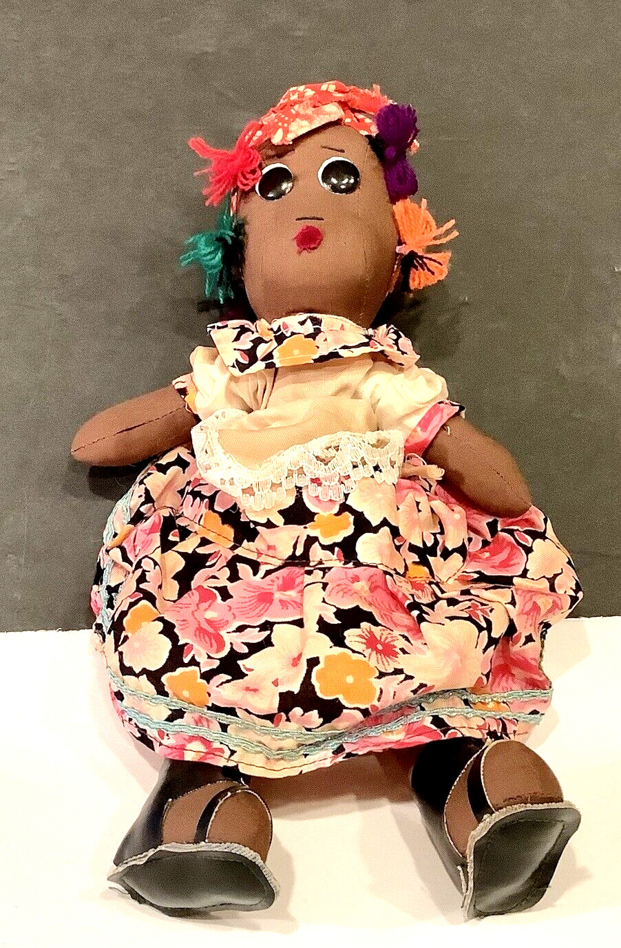 African American FOLK ART Doll Vintage Cloth 11” Tall