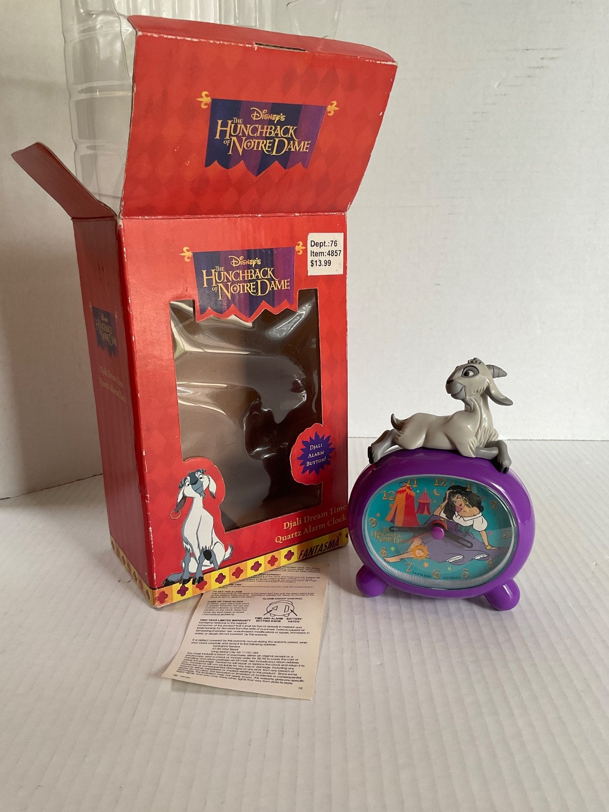 Disney Hunchback of Notre Dame Alarm Clock Djali Dream Time IOB Esmeralada VTG
