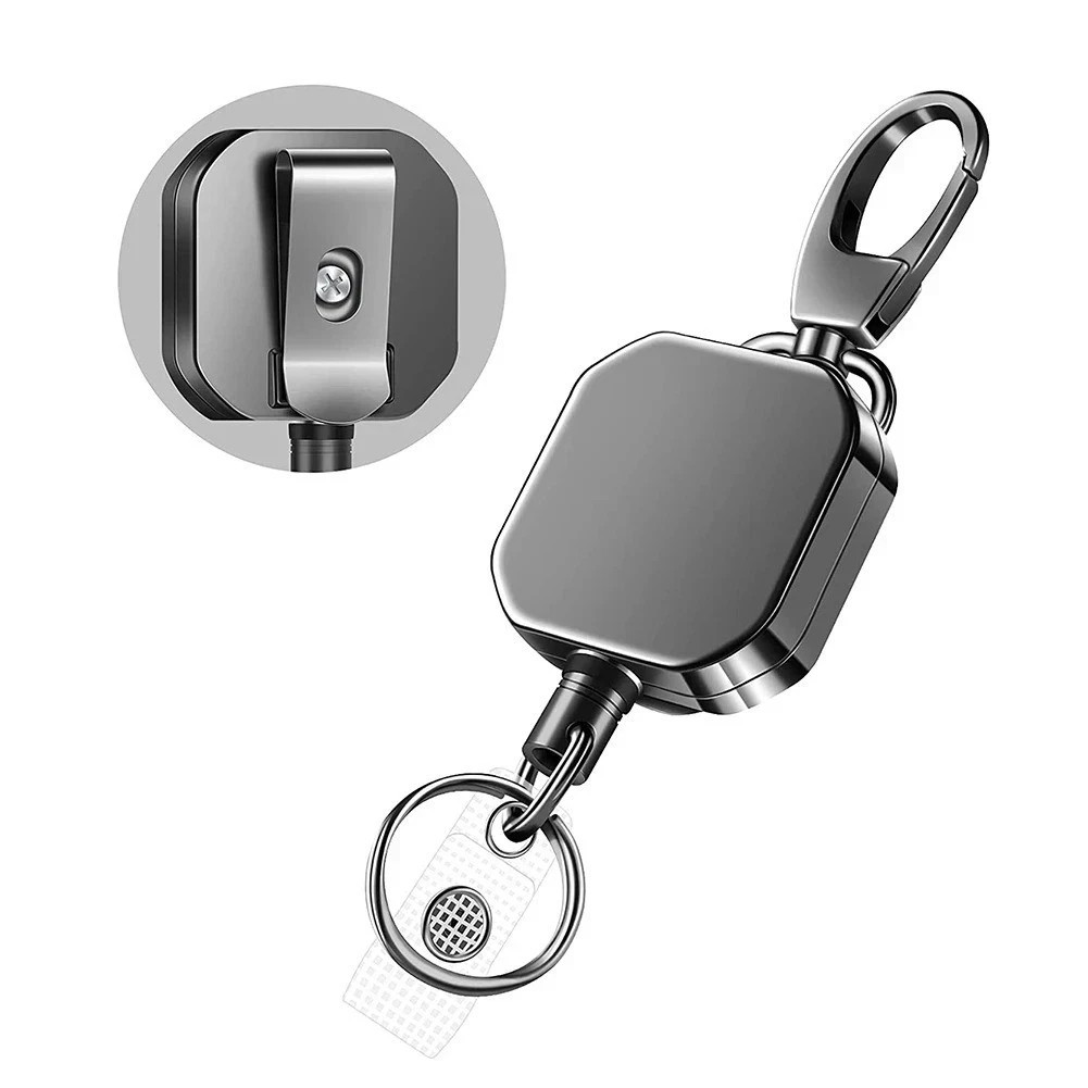 Heavy Duty Retractable Carabiner Keychain Belt Clip 28.3 Inch Steel Wire
