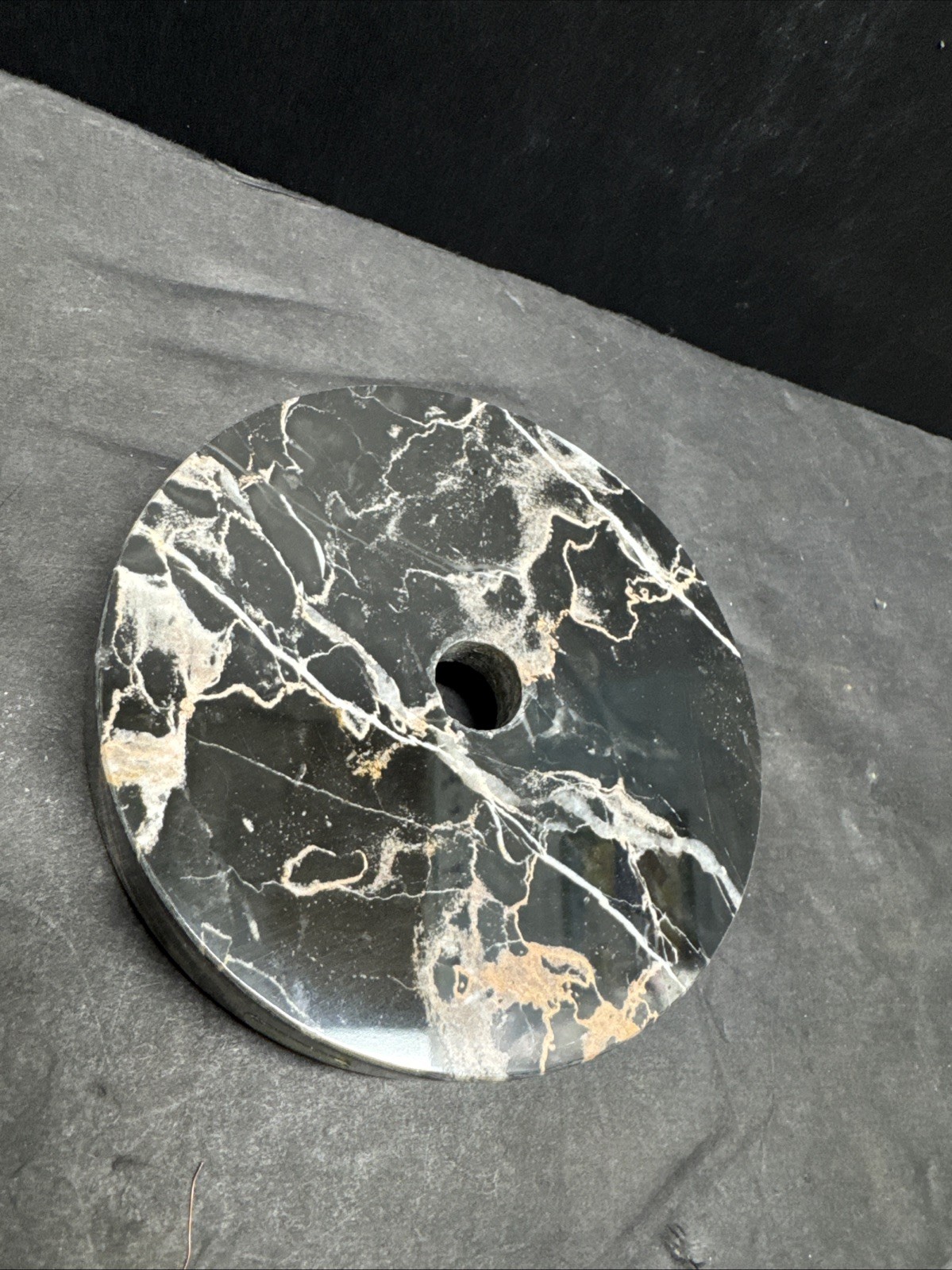 Vintage 4” Round Black Marble Lamp Base for Restoration – Made in Italy : NOS