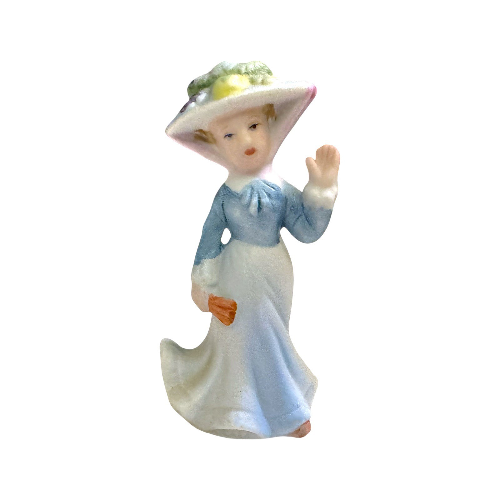 Vintage Victorian Lady Porcelain Figurine Blue Dress Sun Hat Made in Taiwan