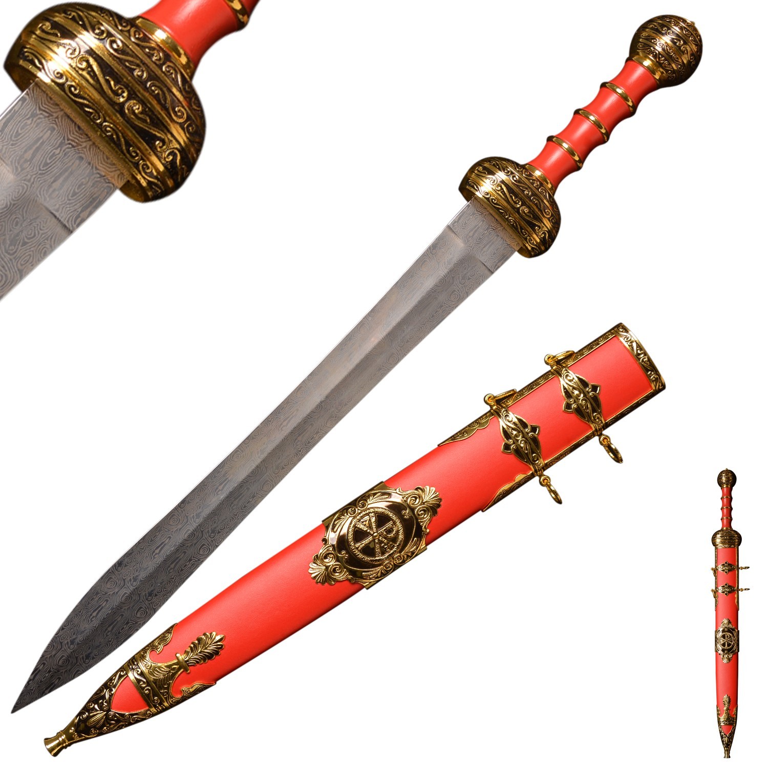 31.5″Carbon Steel Roman Sword Real Metal/Medieval Knight Arming Sword/Red