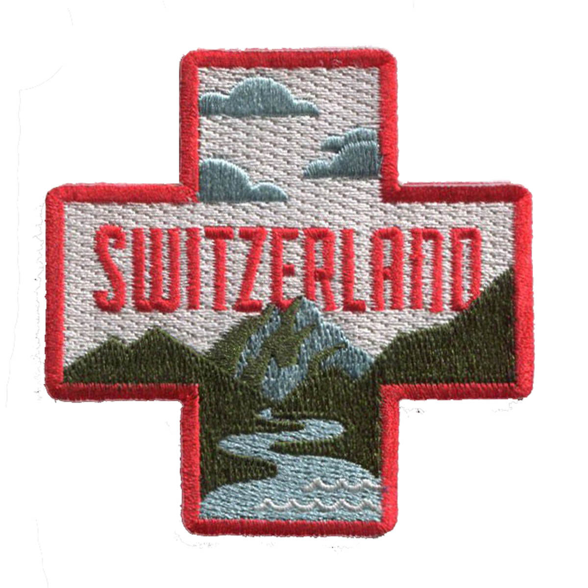 Switzerland Iron On Travel Patch -Swiss cross and mountains