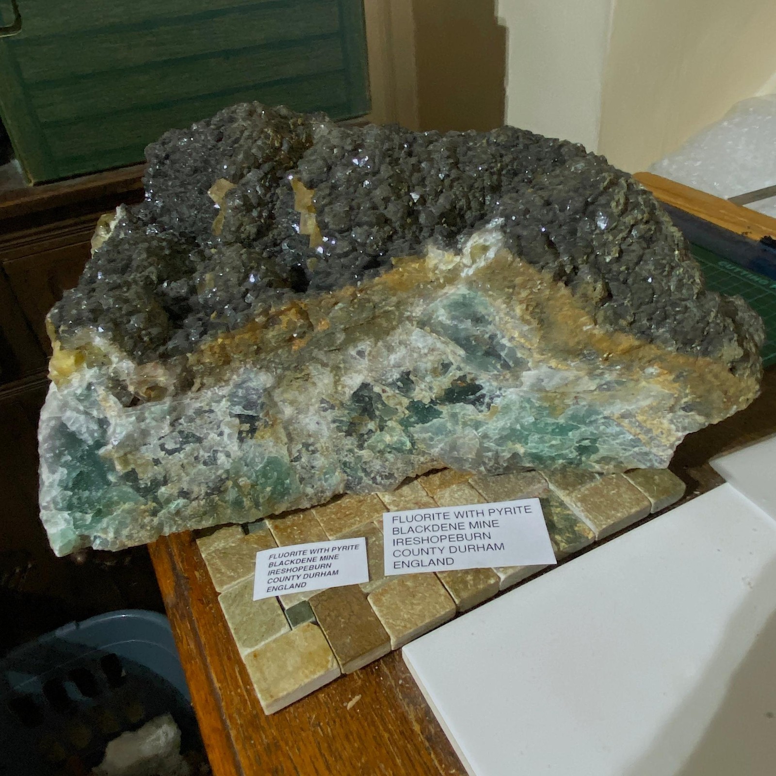 SUBSTANTIAL FLUORITE/PYRITE : BLACKDENE MINE, CO DURHAM, ENGLAND HEAVY 20kg MF44