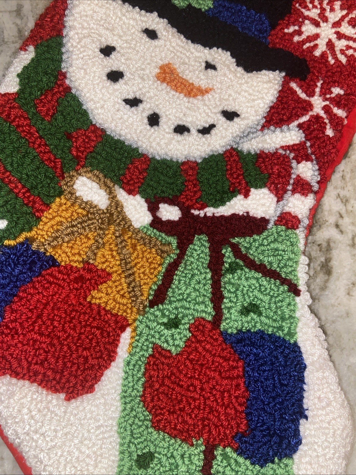 Christmas Stocking Latch Rug Hook Loop Pile 3D Snowman Christmas Light 7″ x 18”