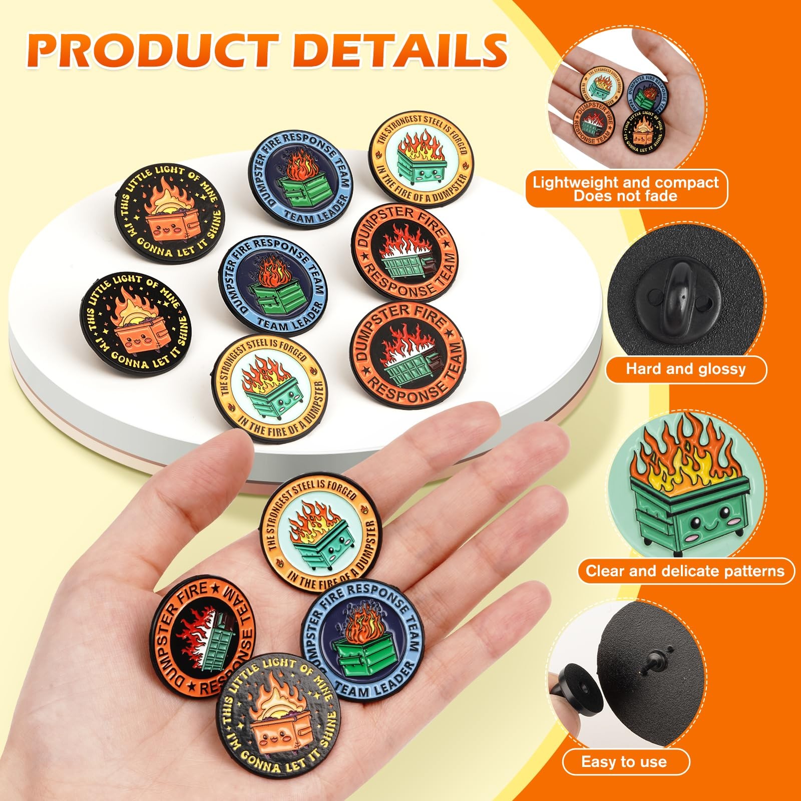 12Pcs (4 Designs) Dumpster Fire Response Team 1.18×1.18inches, Multicolor