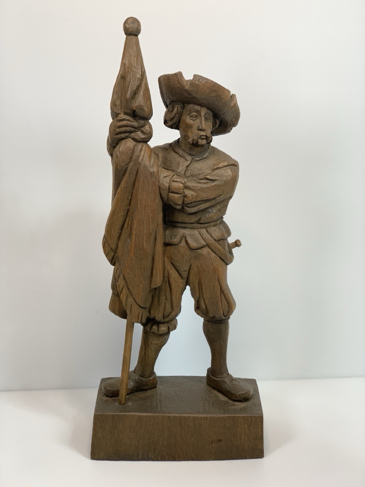 Vintage 21 Inch Hand Carved European Wooden GUARD / FLAG – Folk Art Sculpture