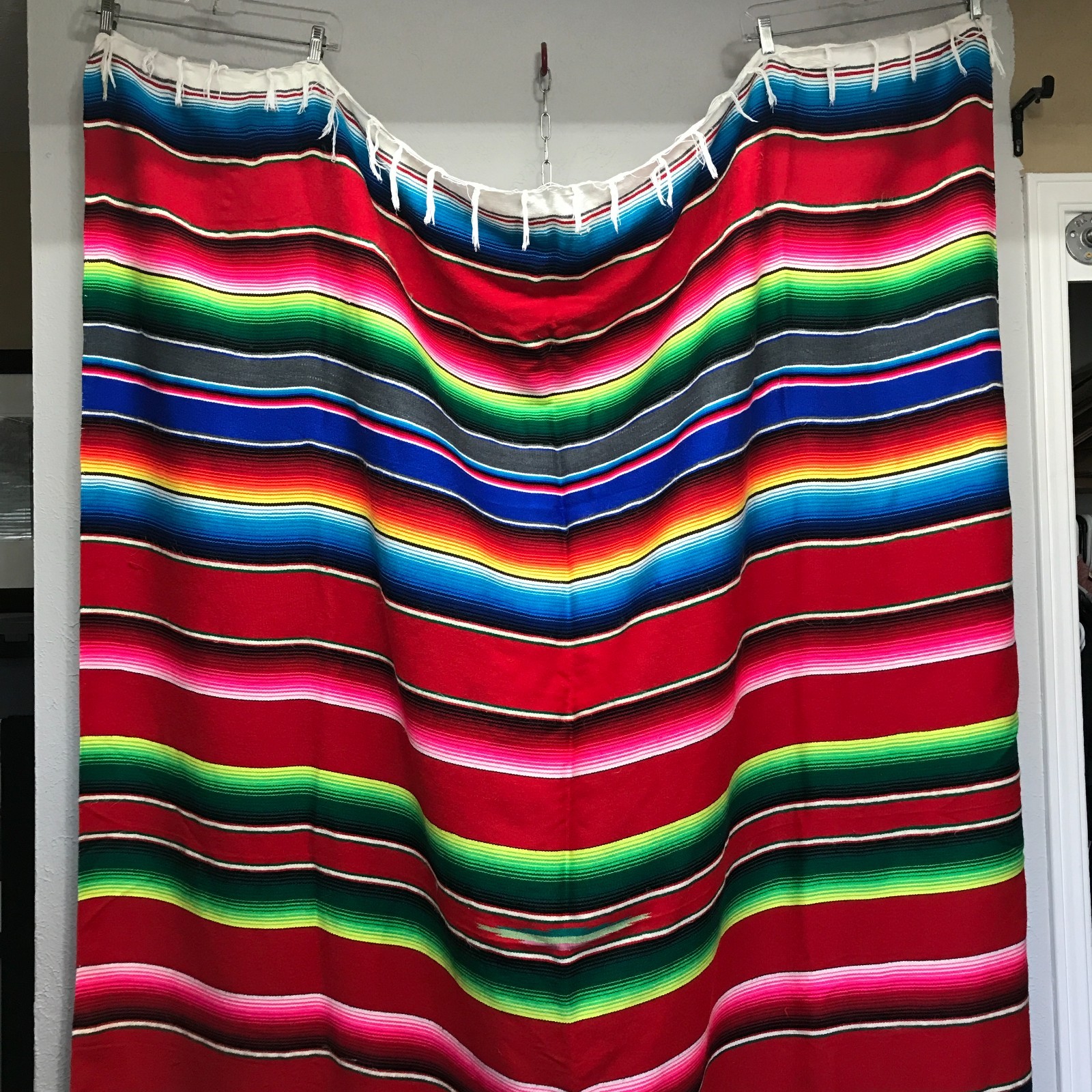 Thick Soft Mexican Falsa Blanket Rainbow Striped Rustic Boho 60″ x 83″