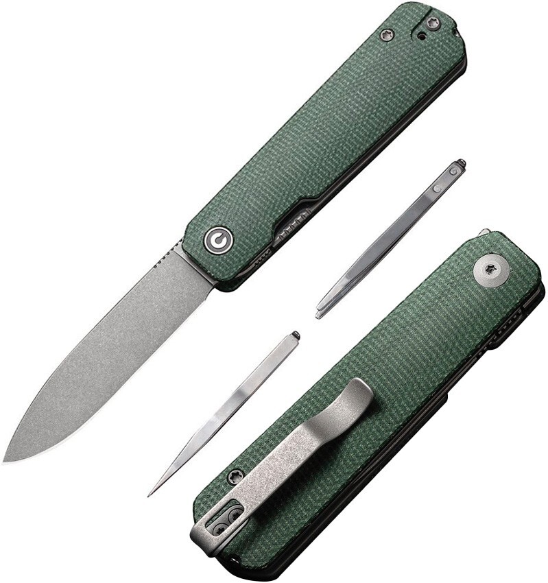 Civivi Sendy Liner Folding Knife 2.88″ Nitro V Steel Blade Green Micarta Handle