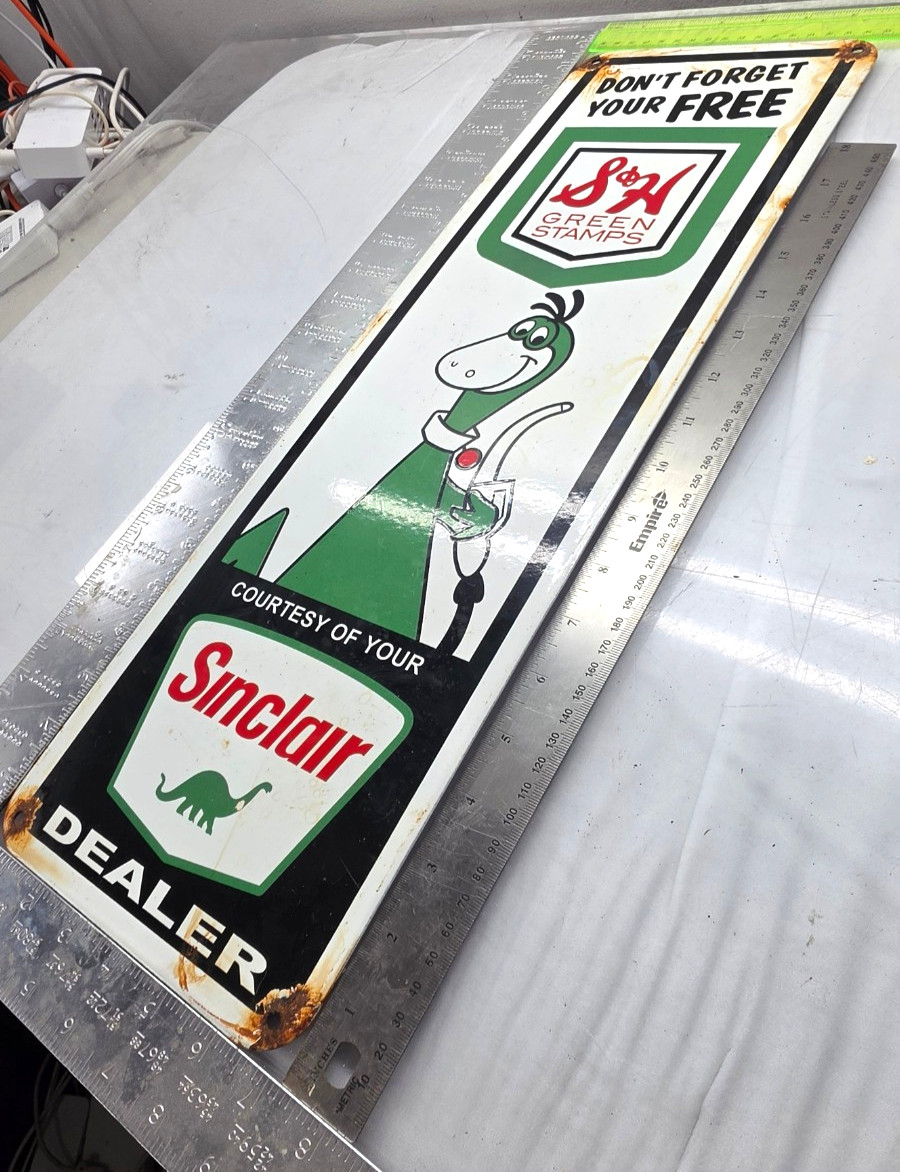 SINCLAIR DEALER 22″ GENUINE VINTAGE FLAT Gas Pump Service Station Porcelain Sign