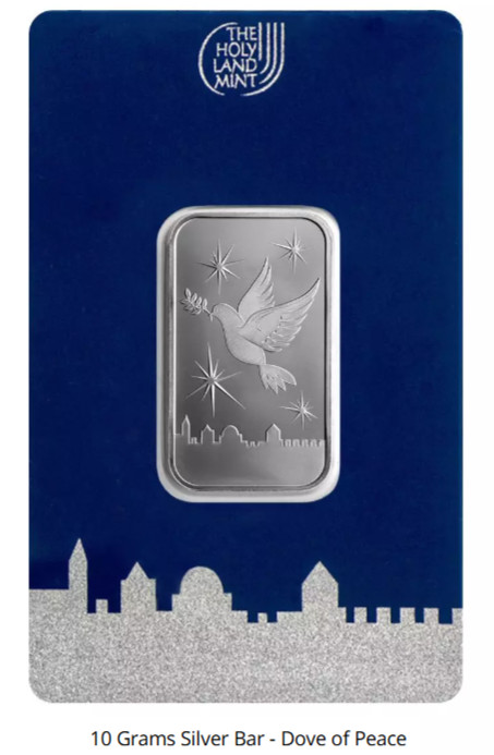 10 GRAM SILVER Dove of Peace Holy Land Mint-New-FREE SHIPPING- 10grams of Silver