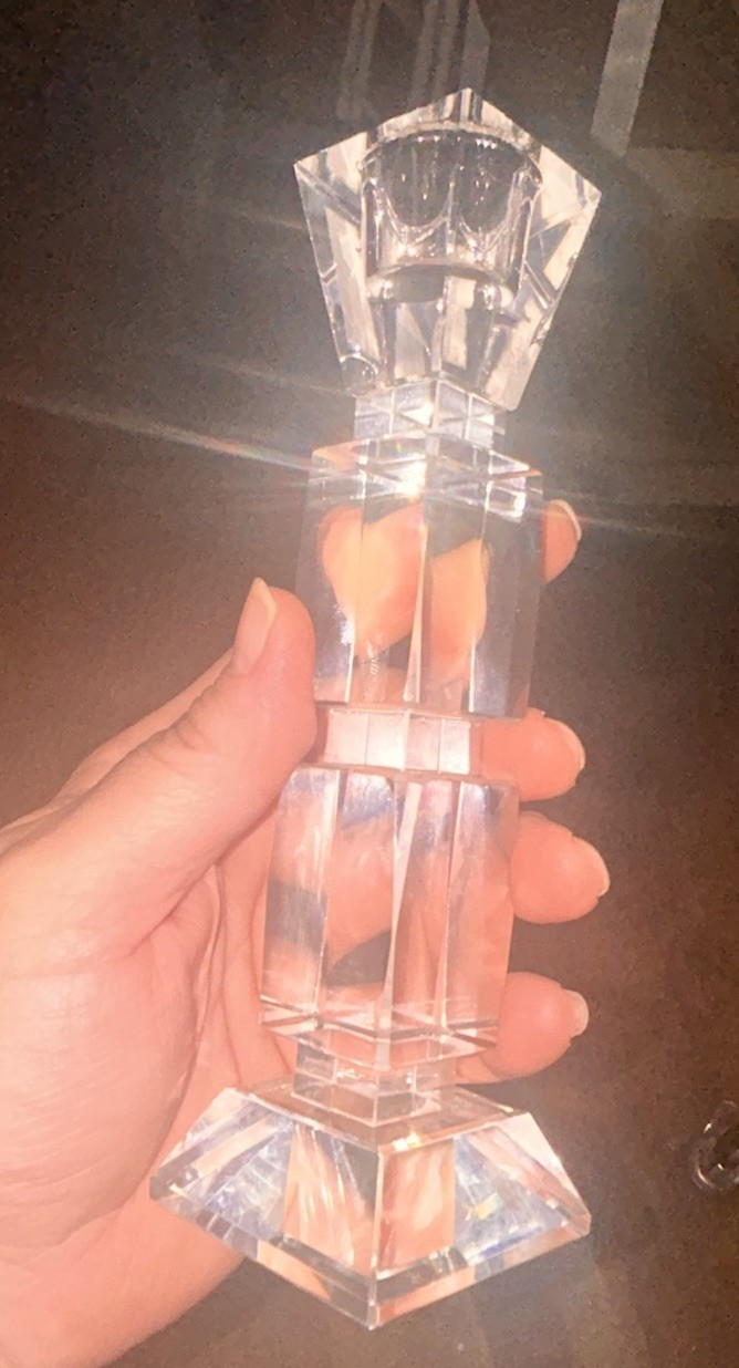 Crystal Candlestick Square Design Art Deco Style. 7” Beautiful Sparkling