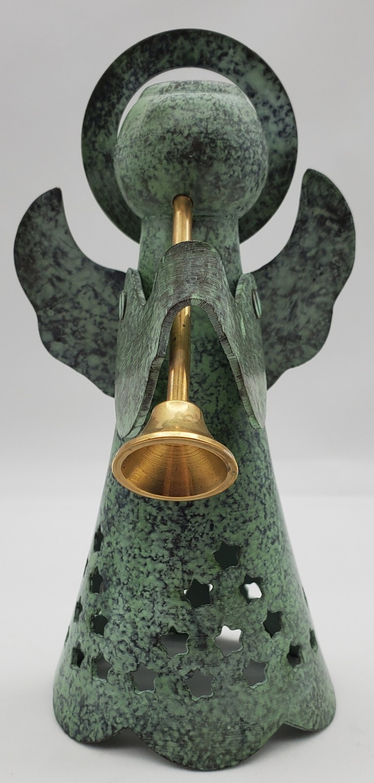 Hand Crafted Angel w/ Horn Cast Metal Taper Candle Holder, Archana Crafts