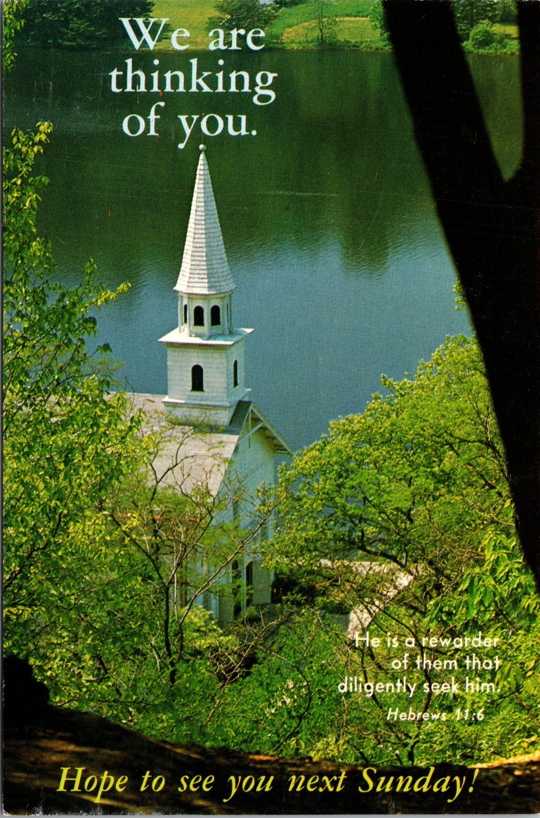 Postcard Religious Church by Lake invitation to worship 1982 Ephrata PA