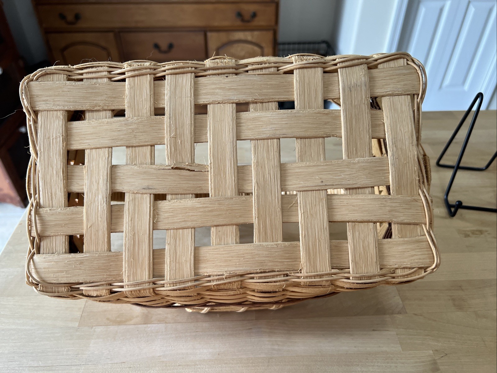 Handmade Split Oak Basket Fixed Handle Double Rim Rustic Farmhouse Primitive 13″