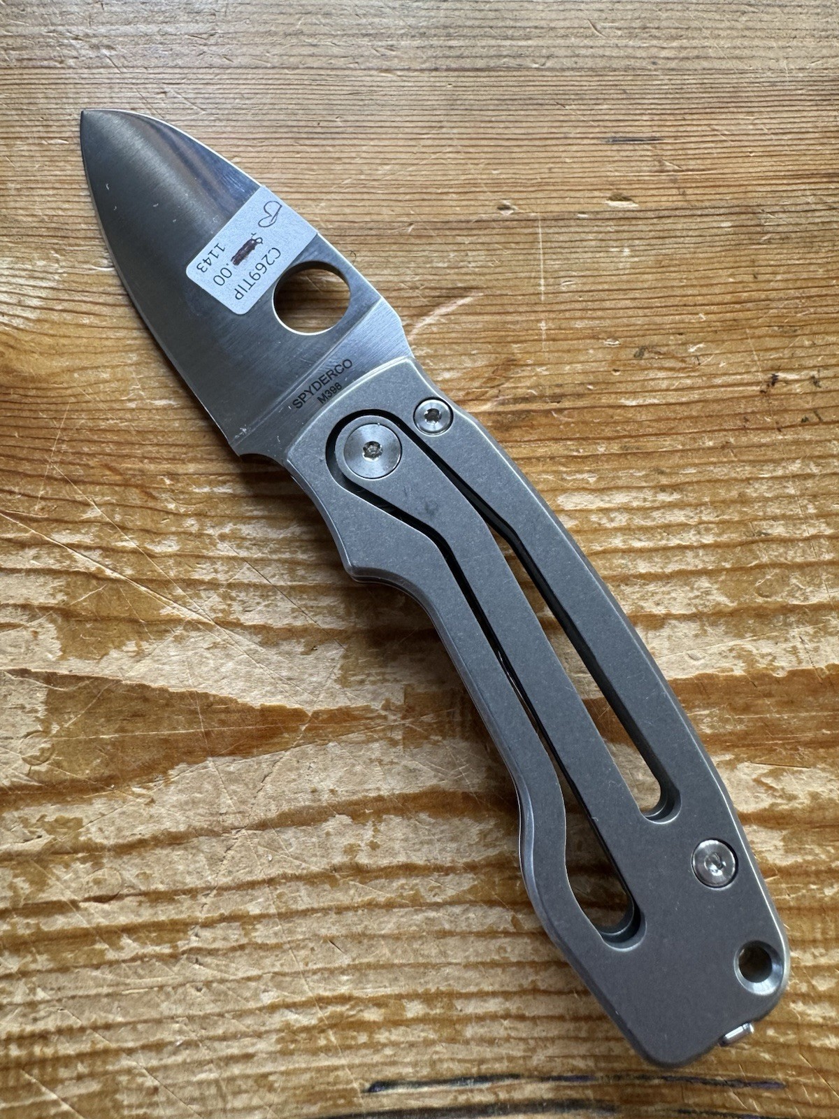 SPYDERCO PITS 2 Split 6AL-4V Titanium M398 Steel, 6.45″ C269TIP Factory Second B