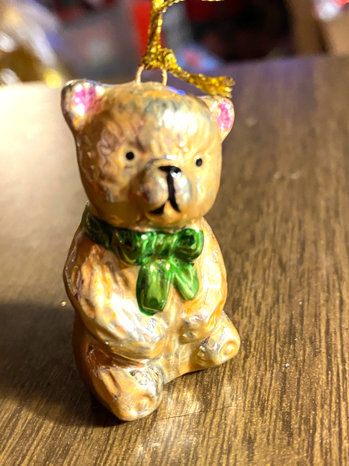 Ceramic Teddy Bear Multicolor Christmas Ornament 1 3/4″