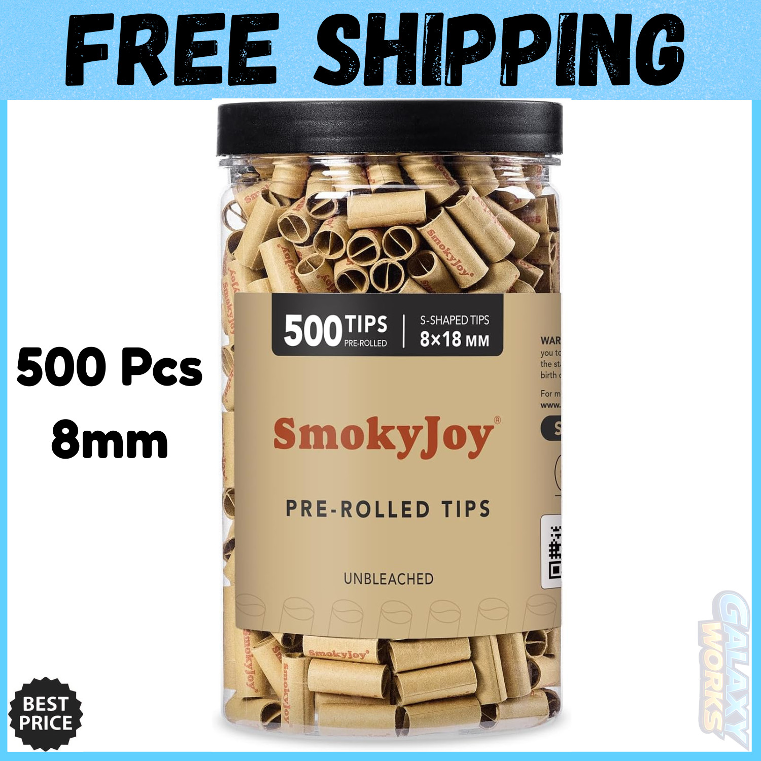 500 Pcs 8Mm Natural Unbleached Pre Rolled Filter Tips for Rolling Paper