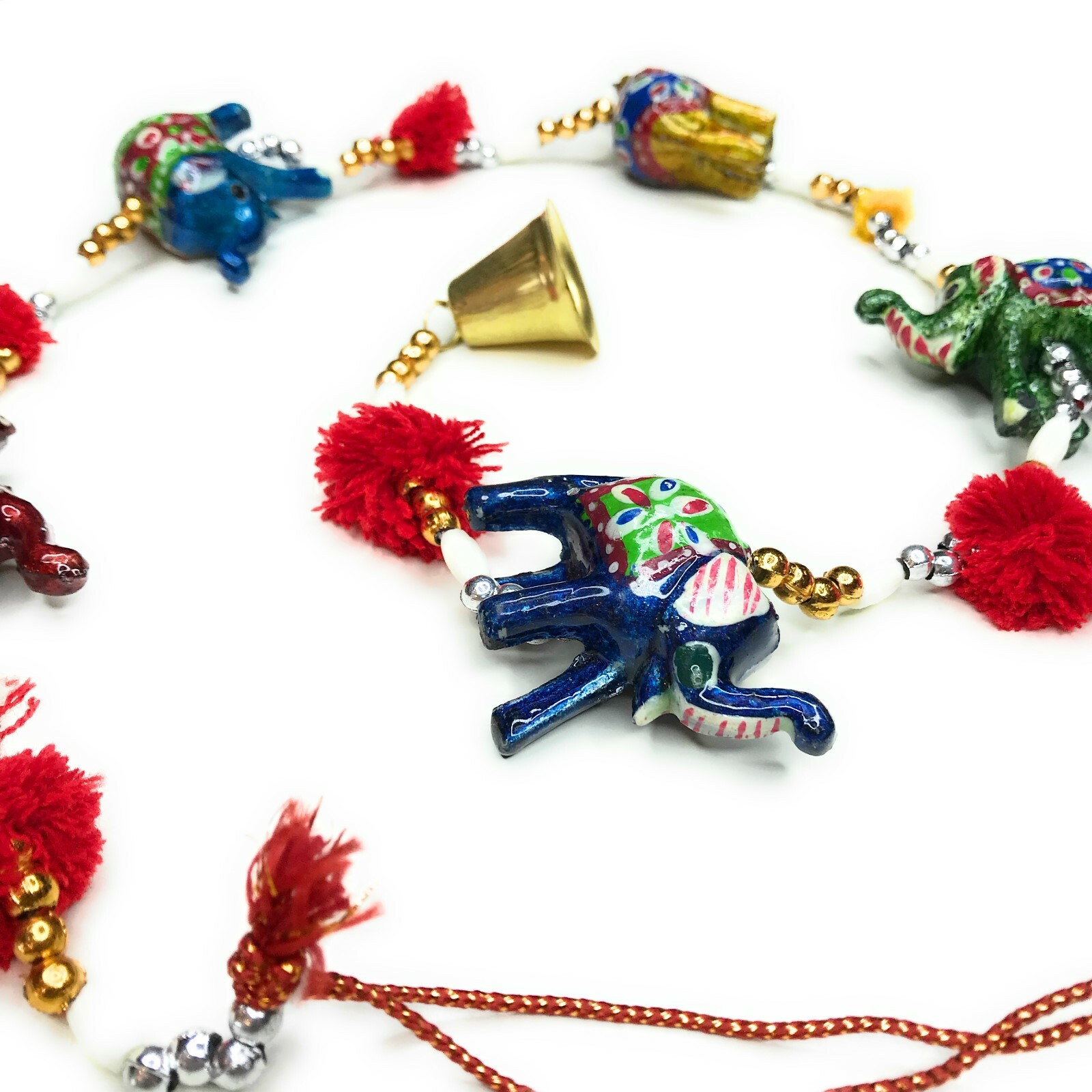 Ornament Elephant Colorful Strings Door Wall Hanging 5 Elephants ZENDA IMPORTS