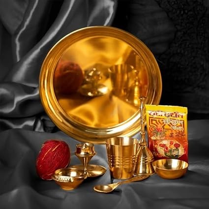 Handmade Pure Brass Puja Thali Set of 7 Perfect for Navratri & Diwali Pooja