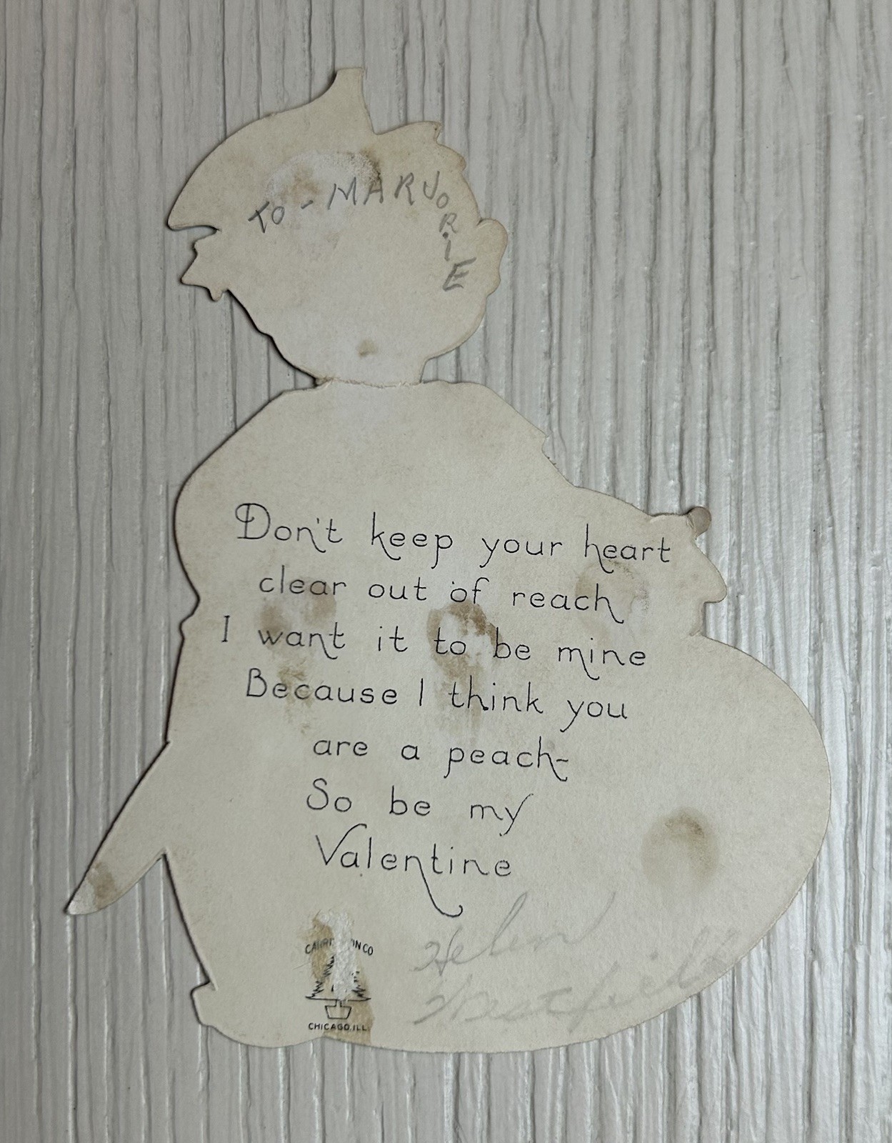 1930s Vintage Die Cut Valentine Card Boy Heart Aw Gee Won’t You Say Yes