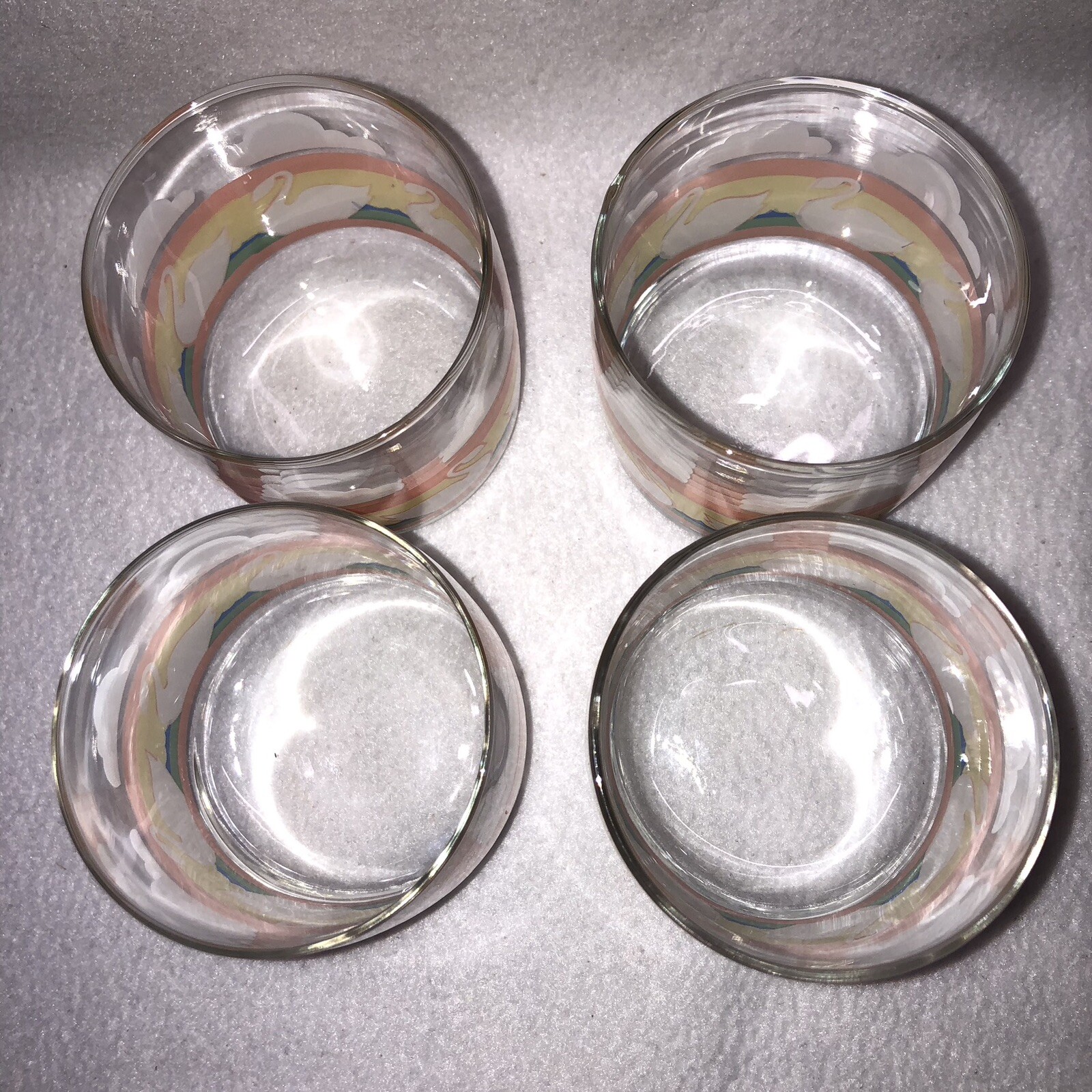 Anchor Hocking Pastel Swan Cloud 9.5 Oz Plaza Juice Rocks Glasses Vtg 1980’s NOS