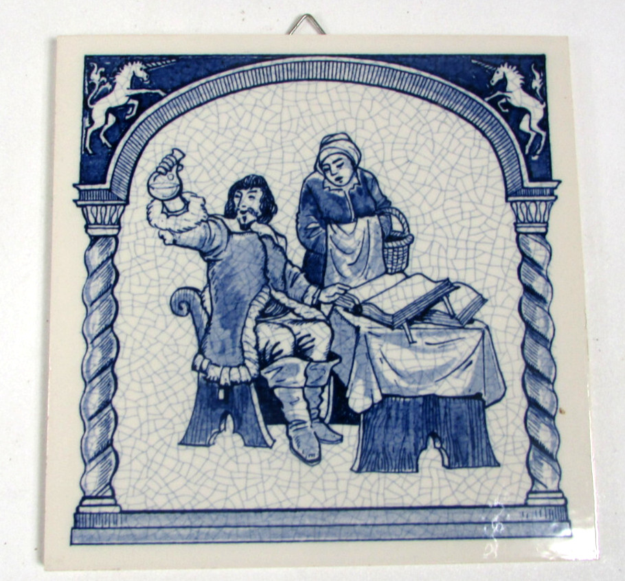 Vtg Delft Holland Handmade Decorative Pill Tile “Doctrine Of The Four Humours”