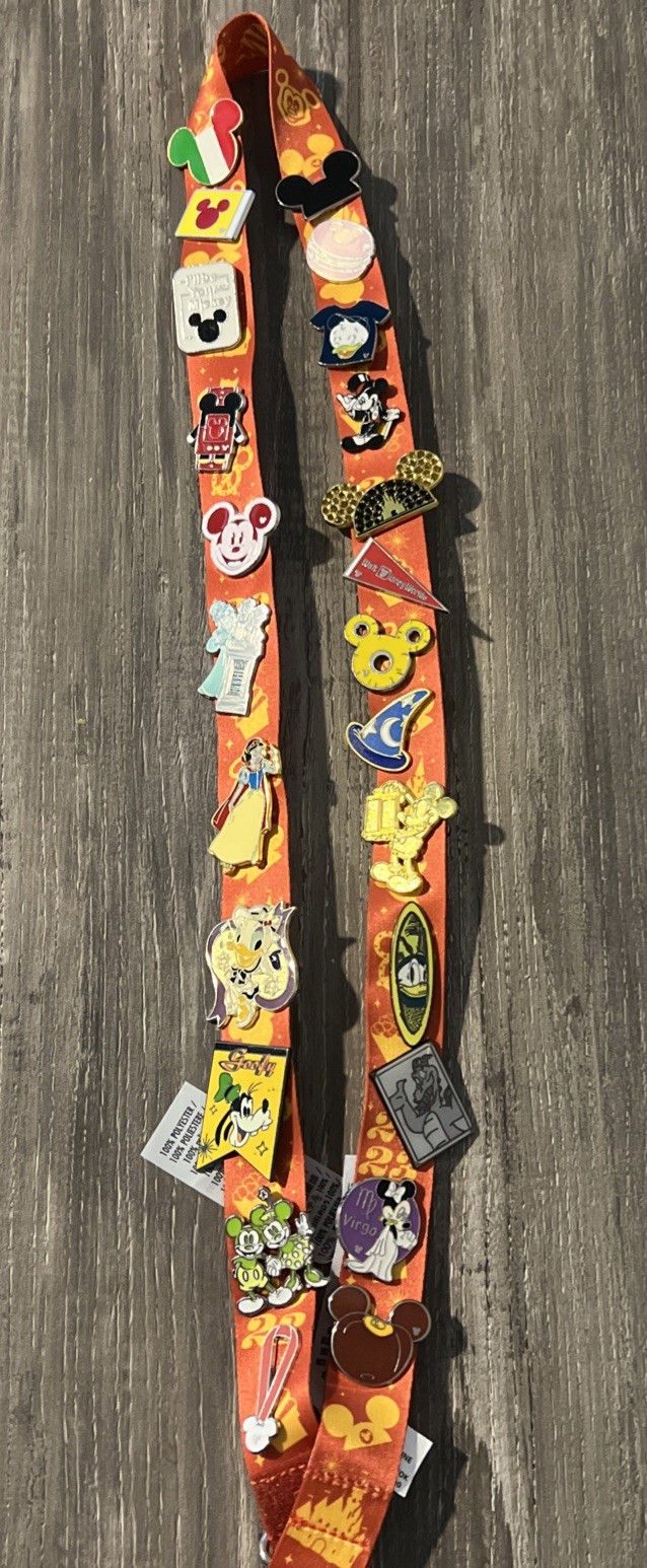 ⭐ Disney Lanyard with 20+ Disney Pins Mixed Character Pin Lot READ