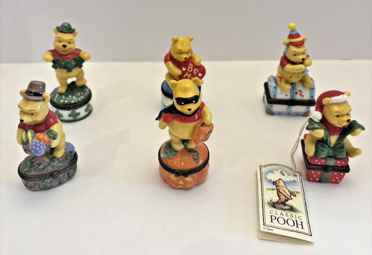 6- Disney Winnie The Pooh Hinged Trinket Boxes Months of The Year Lot