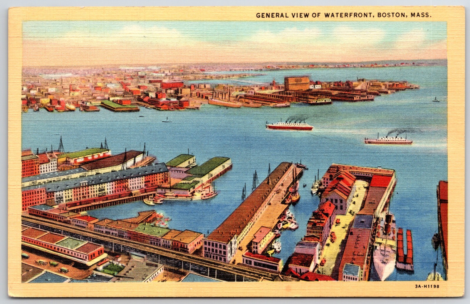 Boston MA MASSACHUSETTS Air Birdseye View Waterfront & Ships