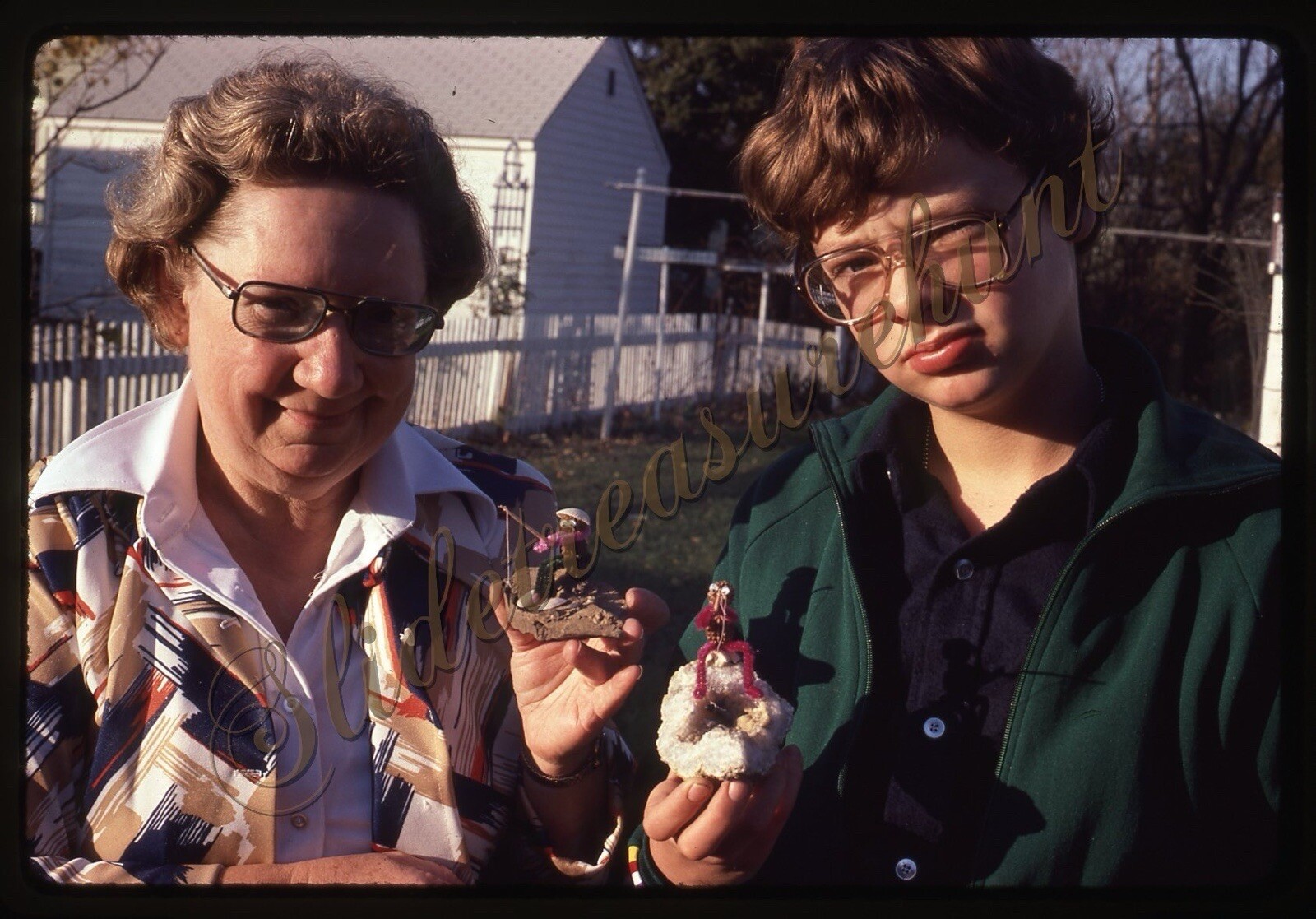 Boy Glasses Woman Rock Crystals Figurines Craft 35mm Slide 1970s Kodachrome
