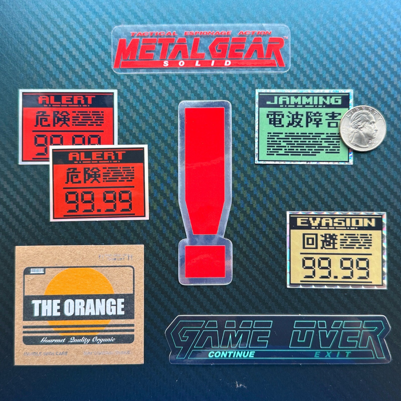 Metal Gear Solid Logo, Alert, Evasion, & Jamming ☆ Hologram Foil Sticker Set