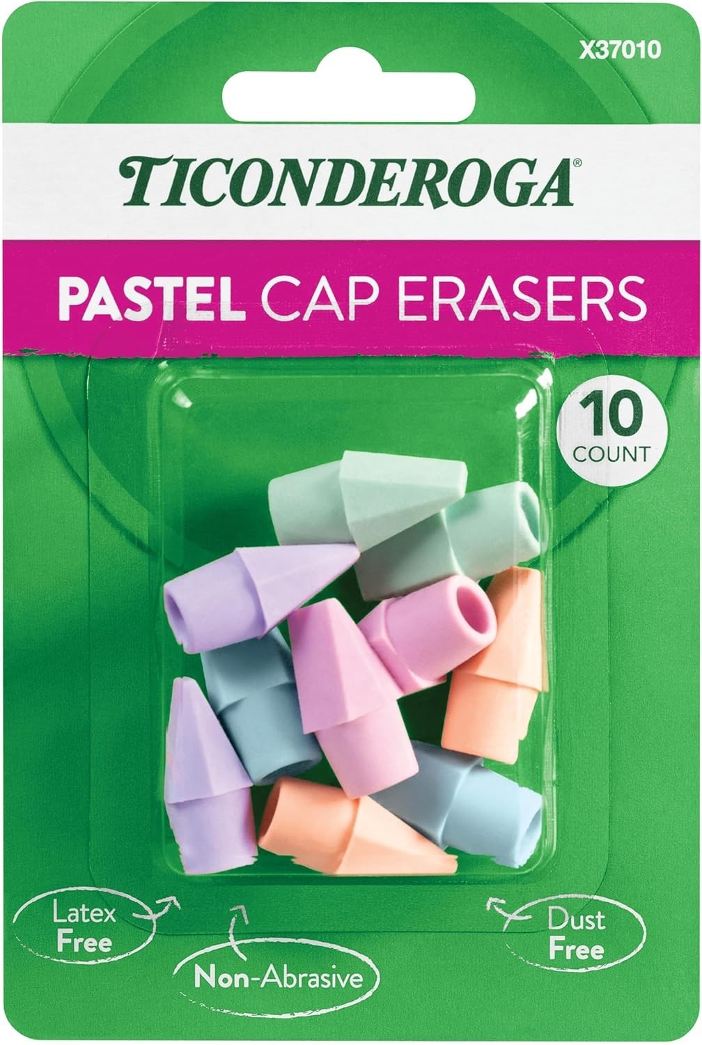 Ticonderoga Pencil Cap Erasers, Assorted Pastel Colors, 10 .CT.