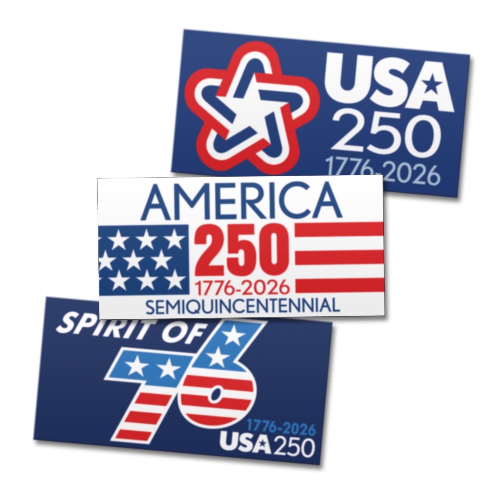 USA Bumper Stickers – 3 Designs – America, Semiquincentennial, 250 Freedom
