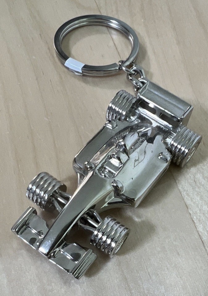 Silver Metal Formula 1 Race Car Keychain Keyring, Modern Era 1970-Now