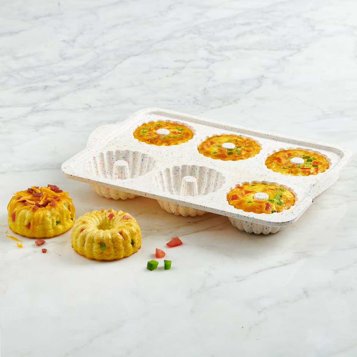 Trudeau Crave 6-Cavity Confetti Silicone Mini Fluted Cake Pan, Dishwasher Safe